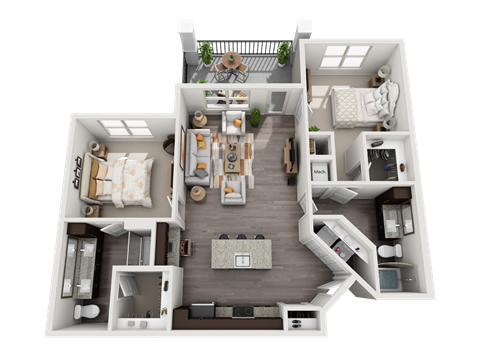 Floor plan for 2 beds, 2 baths, 1144 sqft